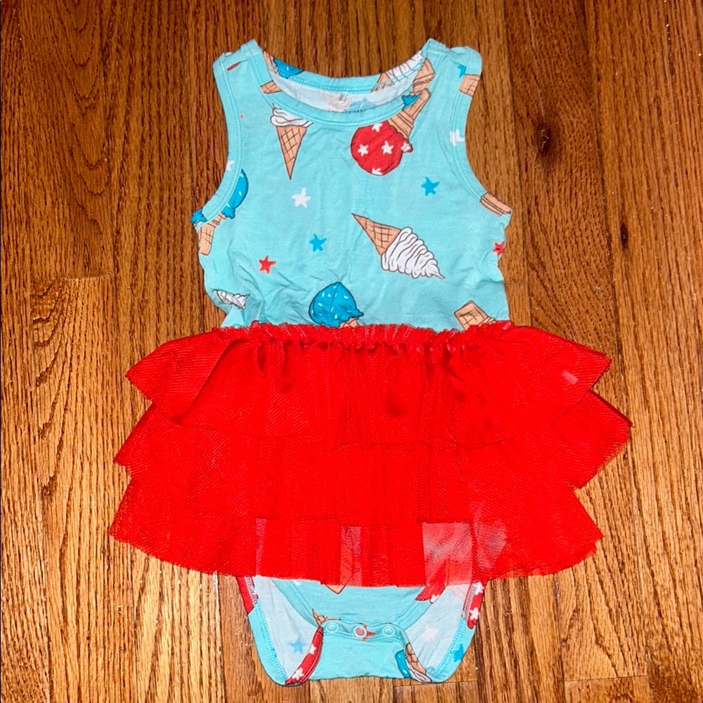 Like New! Posh Peanut Ice Cream Print Baby Onesie with Red Tutu-18-24M